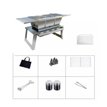 Imagem de churrasqueira Aço inoxidável dobrável churrasco fogão doméstico conveniente espeto grill acampamento ao ar livre pátio grelha de carbono