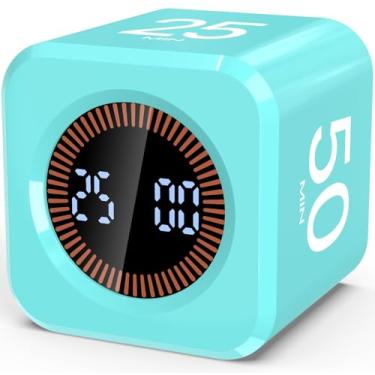 Imagem de Pomodoro Temporizador de produtividade visual para mesa de aula infantil, 5/10/25/50 minutos e contagem regressiva personalizada, modo silencioso e de som, cubo digital para TDAH, estudo, trabalho