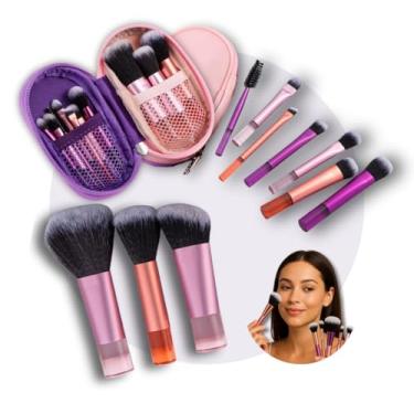 Imagem de Kit 10 Mini Pincéis de Maquiagem com Estojo Cerdas Sintéticas Macias, Portátil e Completo para Base, Pó, Blush, Corretivo e Sombras – Para Viagem Travel Size Ideal para Presente, Uso Diário e Adolescentes - PREMIUM