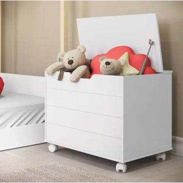 Imagem de Baú Branco Caixa Organizadora Brinquedos com Tampa e Rodízios  Decora 