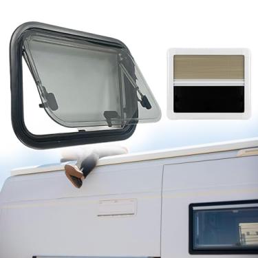 Imagem de Janela de trailer para trailer, janela push out de camada dupla com cortina de viseira de sol e janela de tela, moldura de janela de liga de alumínio, janela de van caravana, ângulo máximo de abertura