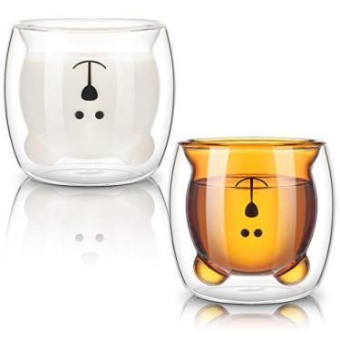 Imagem de 2 peças de canecas de urso fofas isoladas de parede dupla copos de urso de vidro para presentes de aniversário de Natal, chá animal, suco de leite, chocolate, cappuccino, canecas de vidro para chá de