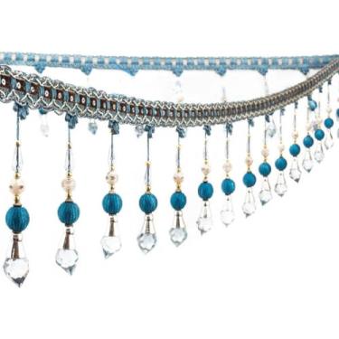 Imagem de Decoração requintada de borla, acabamento de franja de 4 metros, contas trançadas bola pendurada franja aparar fita de renda para cortinas tecido de costura de mesa (vermelho) (11 m) (cor: azul) (cor