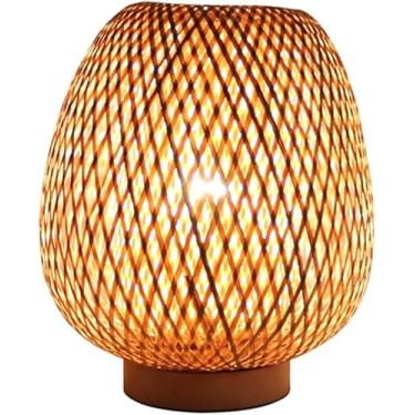 Imagem de Lâmpada De Bambu Decorativa E Rattan Lâmpada De Mesa Pequena Rústica Tecida Abajur Luz Noturna Para Quarto, Sala De Estudo, Café, Sala De Estar, Estante, Base E27, L H37cm