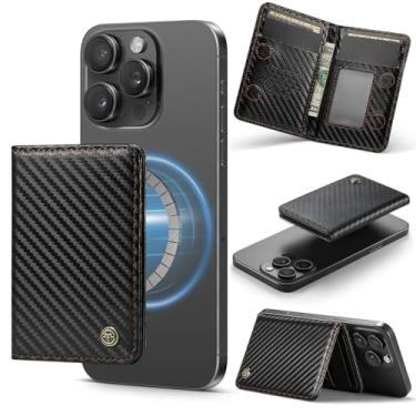 Imagem de Defencase Carteira Magsafe com suporte magnético para cartão com bloqueio RFID, carteira minimalista para telefones e capas MagSafe para iPhone 17/16/15/14/13/12/Pro/Max/Plus/Air, fibra de carbono