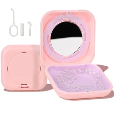Imagem de HEMILAB Estojo Para Contenção, Fino Alinhador Com Espelho, Compatível Invisalign, Bonito Contenção Ortodôntica Ferramenta De Remoção E Escova, Rosa