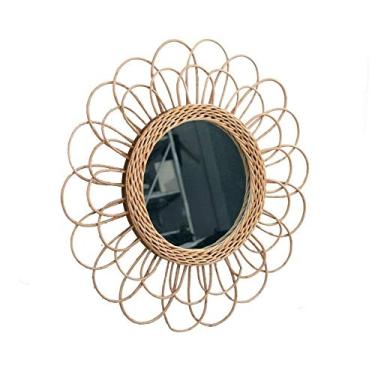 Imagem de WYUYIWH Espelho de parede tecido à mão, espelho decorativo de flores trançadas, varanda, banheiro, maquiagem, espelho, maquiagem e espelho