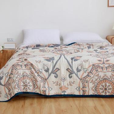 Imagem de Cobertor de Colcha Respirável, Cobertor de Gaze Portátil Lavável de Algodão - Colcha de Cama Respirável Simples Moda Dupla Face Padrão Colcha King Size (A,150*200 cm/59*79") (A 200*230 cm/79*91")
