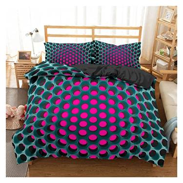 Imagem de Jogo de cama macio estampado com padrões geométricos 3D para casa quarto estereoscópico buraco denso tamanho queen capa de edredom com 2 fronhas (sem edredom) capa de edredom completa (cor: conjunto 3
