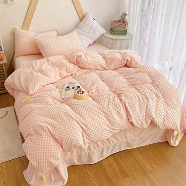 Imagem de Conjunto de capa de edredom de veludo estilo princesa com borlas, jogo de cama macio e quente, fecho de zíper, capa de edredom reversível para inverno amarelo 1,5 m (solteiro rosa 150 x 200 cm (59 x