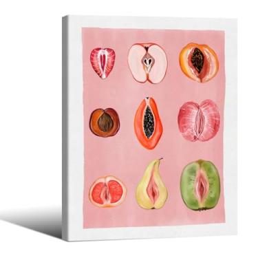 Imagem de Arte de parede fatiada rosa frutas vintage funky fruit food poster mulher corpo positividade impressões de arte 30,5 x 40,6 cm emoldurado quadros femininos fatiados para decoração de parede de cozinha