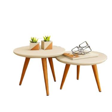 Imagem de Mesa de Canto para Sala, Mesa de Canto Madeira, Conjunto 2 Mesinhas de Centro Sala Madeira Redonda Pé Palito, Requer Montagem Pelo Próprio(Branco)
