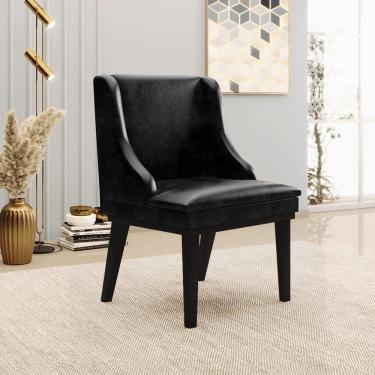 Imagem de Cadeira Decorativa Sala de Jantar Base Fixa de Madeira Firenze PU Preto Brilho G19 - Gran Belo