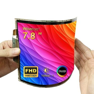 Imagem de wisecoco Tela flexível de 7,8 polegadas, curva, dobrável, FHD 1440 * 1920, tela AMOLED com placa de driver HDMI, monitor OLED flexível sem kit de gabinete para projetos criativos de demonstração de