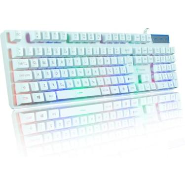 Imagem de Teclado Gamer Semi Mecânico Usb Rgb Compatível Pc Computador Videogame Cor Branco - TE001 (Branco)
