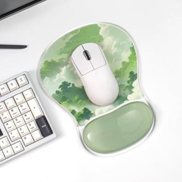 Imagem de Mouse pad com descanso de pulso em gel, suporte ergonômico de pulso para laptop, mouse para alívio da dor para escritório ou jogos (floresta verde)