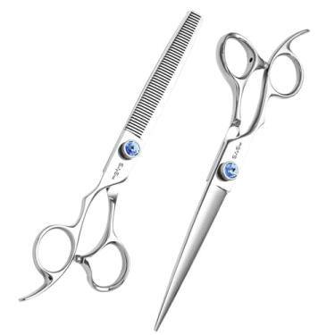 Imagem de 7 polegadas esquerda cão cuidado tesoura, japonês VG10 aço profissional animal de estimação tesoura, 50 dentes mais fino com segurança sem ruído ponta blunt