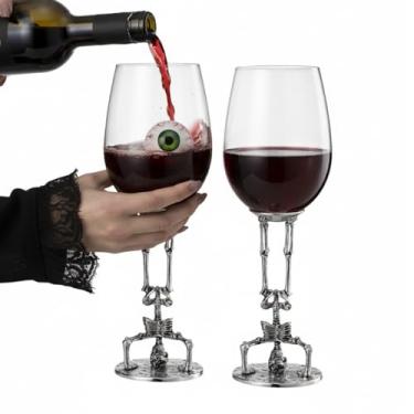 Imagem de Khen Taças de esqueleto com suporte de mão gótico, vinho, tema de terror, novidade, cálice, de cabeça para baixo, utensílios de mesa colecionáveis | Conjunto de 2 | Utensílios de mesa colecionáveis de