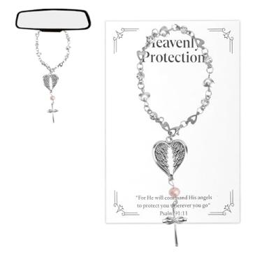 Imagem de Crux Pendurada Espelho Retrovisor Carro, Incluindo Cartão com Versículo Bíblico Salmo 91:11 Acessórios Cristãos Espelho Retrovisor Chaveiro Pendurado Retro Carro para Homens & Mulheres