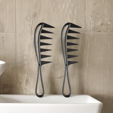 Imagem de Pente de dentes largos, 2 peças de pentes de dentes grandes, pentes de cabelo de tubarão, pentes de cabelo, penteados, ferramenta de penteado para cabelos cacheados molhados e ondulados