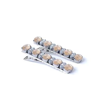 Imagem de 2 Unidades presilhas de cabelo bico de pato pedraria oval Cristal Nude – Elegantes e Brilhantes, dia a dia