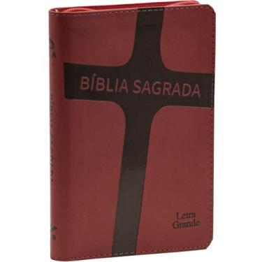 Imagem de Bíblia Sagrada - NAA - Letra Grande - com Zíper - Capa Vermelha Cruz -