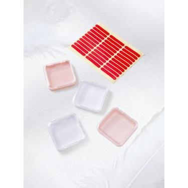 Imagem de Caixa de armazenamento de unhas com 4 peças, caixa de ferramentas de arte de unhas de plástico transparente branco rosa com fita adesiva dupla face (1 folha) para esposa, namorada, 8,7 x 8,5 x 1,9 cm