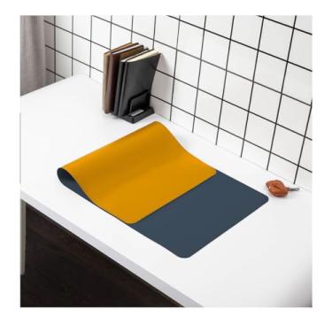 Imagem de Tapete de mesa de couro, tapete de teclado de mesa para laptop de 70 x 30 cm, mouse pad grande usa duas cores em ambos os lados - amarelo/azul escuro