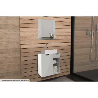 Imagem de Armário C- Balcão Banheiro Suspenso Bn3605 S- Cuba 60cm E Espelho Bn3610 Branco - Tecno Mobili