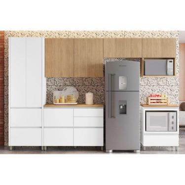 Imagem de Cozinha Modulada Nesher Rainha Gourmet 6 Peças (3aéreos+2balcões+1paneleiro) C6p01 Branca-nature-nesher