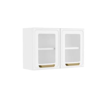 Imagem de Armário Aéreo de Aço Cozinha 2 Portas de Vidro Bella Bertolini, Branco