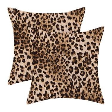 Imagem de Conjunto de 2 capas de almofada de leopardo 40,6 x 40,6 cm com estampa de animal de guepardo, decoração moderna, para uso ao ar livre, algodão, quadrado, casa de fazenda, capa de almofada para sofá de