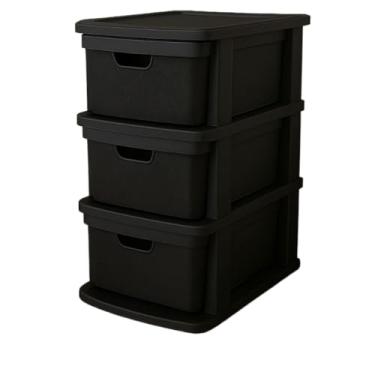 Imagem de Caixa Organizadora, Gaveteiro Organizador de Chão em Plástico Juta com 3 Gavetas 15 litros(Preto)