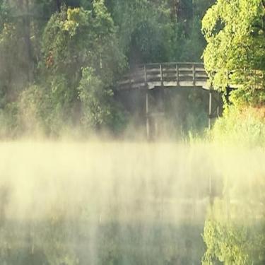 Imagem de Quadro Decorativo Ponte Sobre Lago em Névoa - Arte Moderna para Parede Tamanho 30x30cm