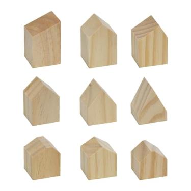 Imagem de UGPLM Miniaturas de casinhas de madeira em branco para artesanato, cubos para pintura, ideais para prateleiras, mesas, feriados e festivais, 9 Unidades