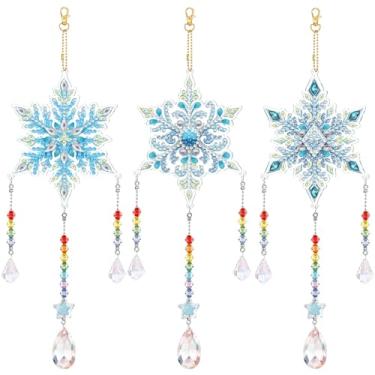 Imagem de Jetec 3 peças de kits de arte de diamante pintura suncatcher sino de vento dupla face pintura cristal ornamento pendurado para adultos faça você mesmo janela casa jardim (floco de neve)