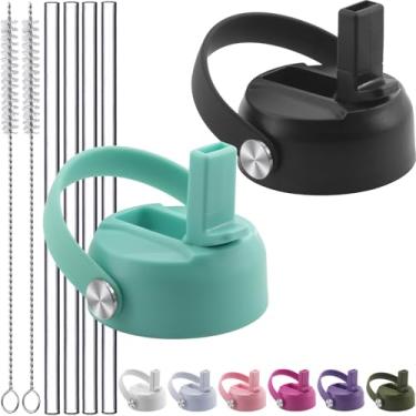 Imagem de Tampas de canudo para Hydroflask boca larga 947 ml 1,134 g, tampa de canudo à prova de vazamento de substituição com alça flexível, tampa fácil sem BPA para Hydro Flask 16 18 garrafas de 1,8 g - preto