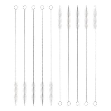 Imagem de HARFINGTON Conjunto de escovas de limpeza de palha, 25 cm de comprimento de aço inoxidável 304 e cerdas de nylon para garrafa de água, tubos de copo de canudo de silicone, branco (10 mm OD, conjunto