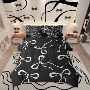 Imagem de Erosebridal Conjunto de edredom com laço de fita cinza, Queen, preto, cinza, 7 peças, decoração moderna e simples, para decoração de quarto de crianças, adolescentes e adultos