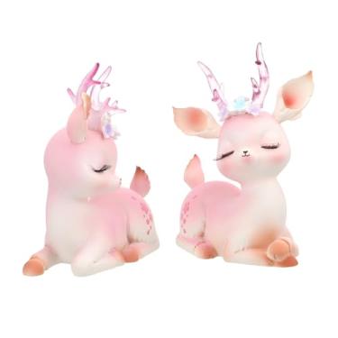 Imagem de VICASKY 2 peças de ornamentos pequenos de veado de resina, estatuetas fofas de caramelo para decoração de painel de carro rosa criativo animal artesanato presente