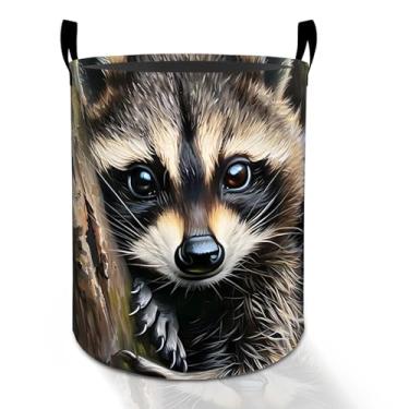 Imagem de Cesto de lavanderia fofo guaxinim para meninos, meninas, crianças e adultos, caixa de armazenamento de roupas Oxford dobrável à prova d'água, organizador de floresta de animais para quarto, banheiro