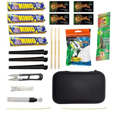 Imagem de Kit Completo com 22 Itens, Seda King Original Rolling Paper, Piteira Safari, Estojo, Blunt, Tesoura, Mocó, Pilão, Piteira de Vidro e Limpador