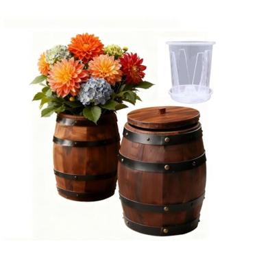 Imagem de Vaso de madeira para barril de vinho 15 cm x 12,7 cm – Vaso de flores de madeira rústico para recepção de casamento, decoração de mesa de festa, jardim interno e externo, cozinha, plantio (1)