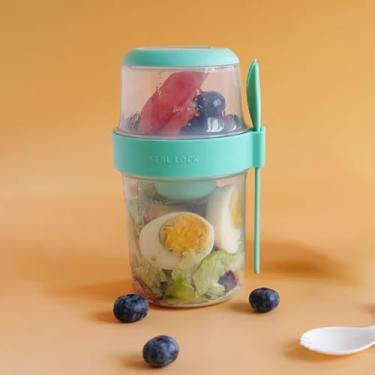 Imagem de Copos de parfait de iogurte com tampas, copo de salada com tampas e para, potes de salada com preparação de refeições, refeição portátil de café da manhã, vegetais e frutas (verde)