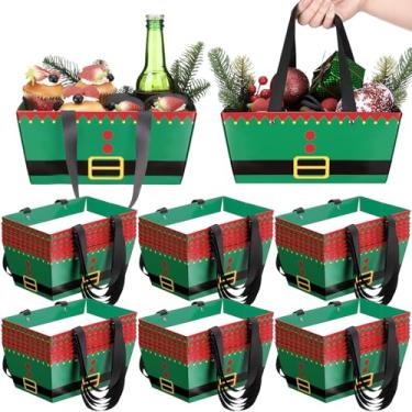 Imagem de Glenmal 36 cestas de presente de Natal vazias de papel kraft de Natal com alças 24 x 16 x 11 cm, bolsa de presente reutilizável à prova d'água para embalagem de Natal (elfos de Natal, verde)