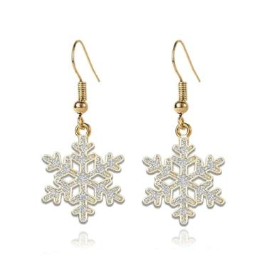 Imagem de Brincos de Natal com pingente de floco de neve para mulheres, brilhantes, coloridos, para o inverno, bijuterias de Natal, Metal, Sem pedra preciosa