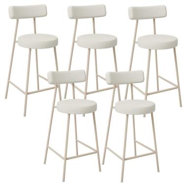 Imagem de Kit 05 Banquetas Baixa Cozinha Sala Jantar Bancada Milão Arena L02 Linho Champagne - Lyam Decor
