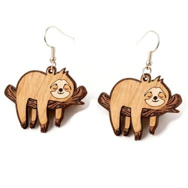 Imagem de Brincos de madeira para mulheres, pé grande, softball, tênis, pinguim, tartaruga, cão, gato, vaca, pato, Papai Noel, preguiça, hipopótamo, margarida, golfinho, fofo, vintage, hipoalergênico, brincos