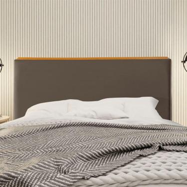 Imagem de Cabeceira Cama Box King 1,93m Estofada Detalhe Em Madeira Java Veludo Marrom