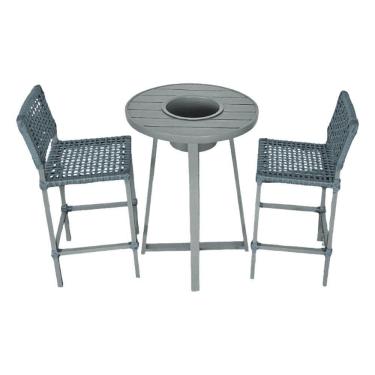 Imagem de Conjunto Bistrô Champanheira Cinza Tampo Ripado E 2 Banquetas França Corda Náutica Cinza Cinza